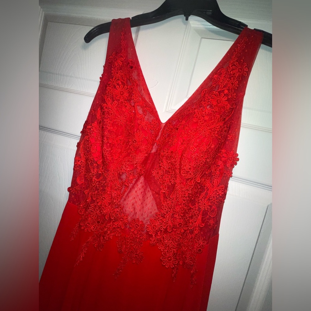 Sexy Red Sheer Gown with lacing on top